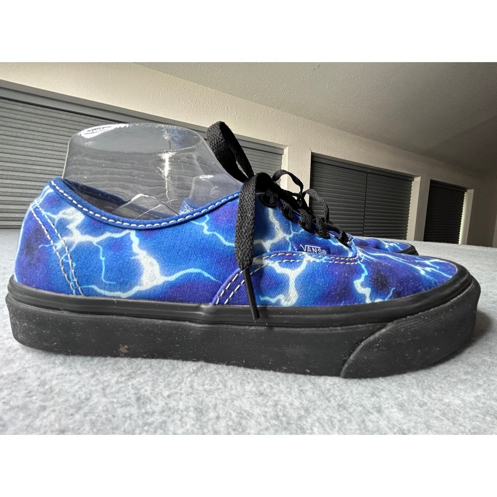 Vans Authentic Blue Lightning Bolt Print Black Sole Low Top Sneakers Mens 8